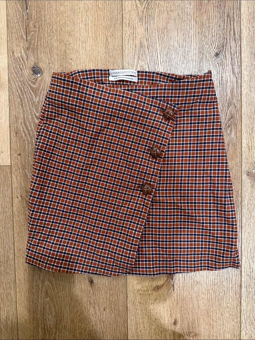 Urban Outfitters Rust Plaid Wrap-Style Mini Skirt